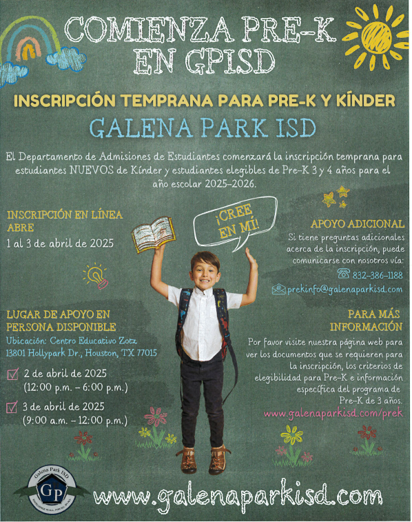  Inscripcion temprana para PreK Kinder